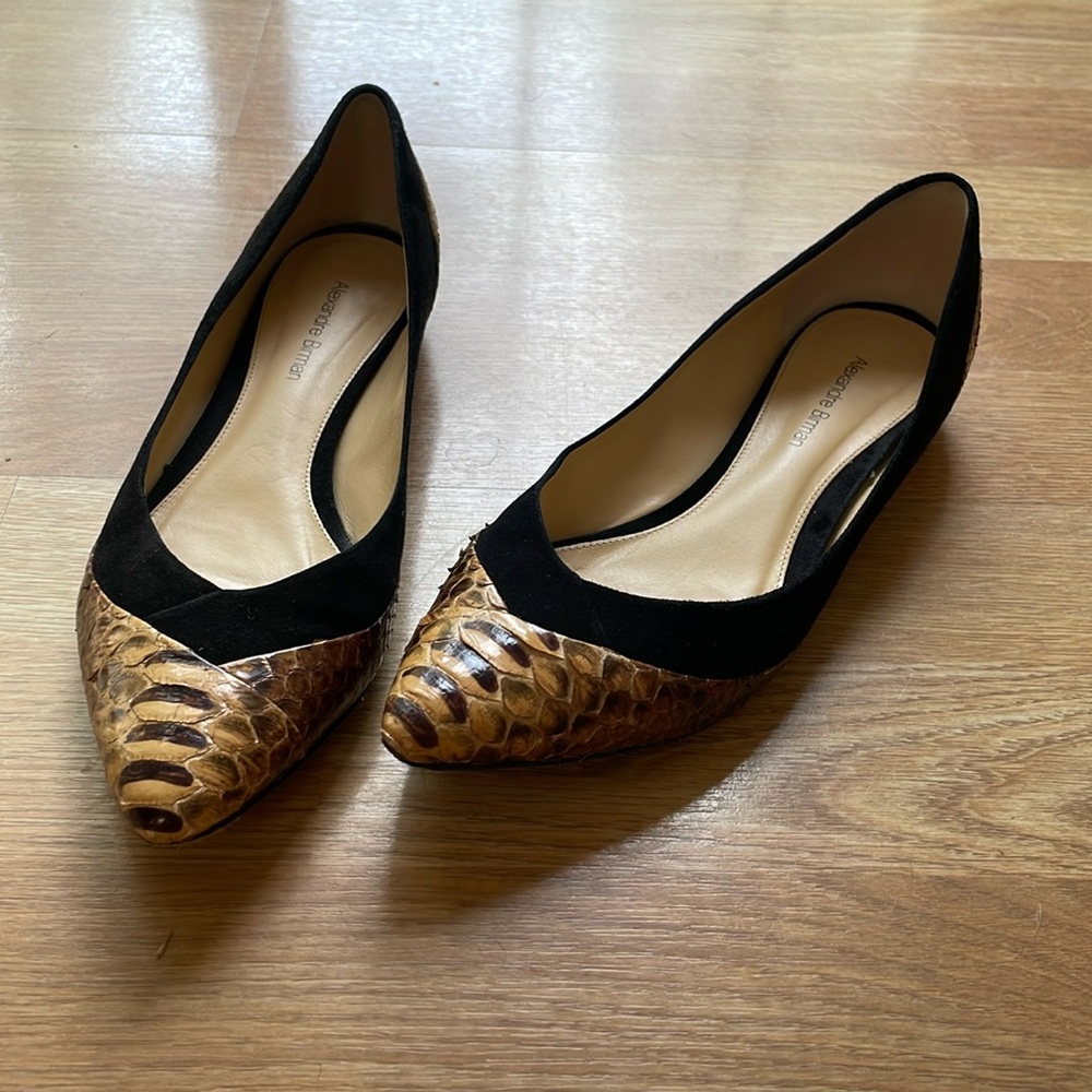 Alexandre Birman Black Suede Python Snake Flats S… - image 1